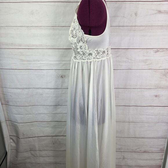 Shadowline Nightgown Womens Medium Ivory Lace Bodice Long Maxi Sleepwear V-Neck - Picture 5 of 16